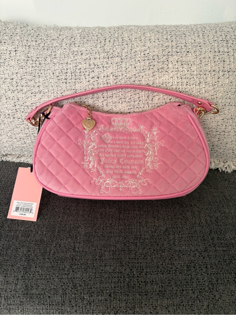 Juicy Couture Quilted Pink Shoulder Bag with Gold Charm